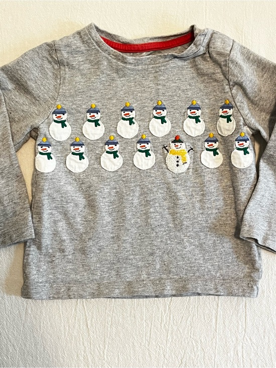Baby Boden Other - Baby Boden Snowman Appliqué Long Sleeve Shirt Toddler Boys 12-18mo Gray